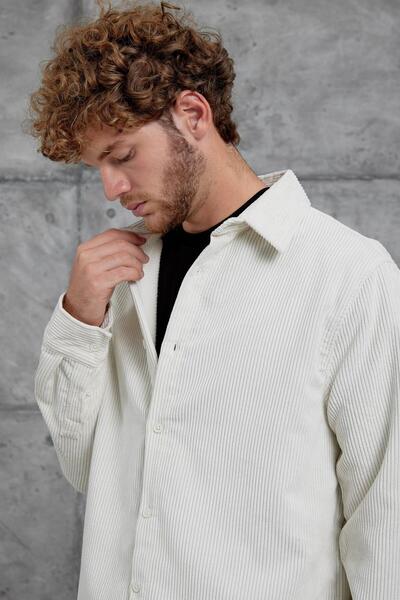 NOMARC Ecru White 251 Velvet Oversize Shirt and Pantalon Set