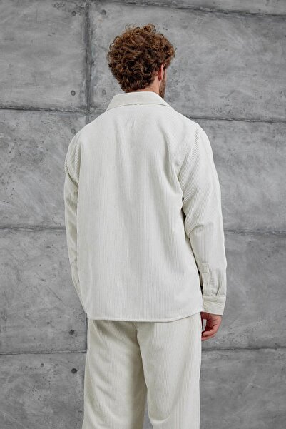 NOMARC Ecru White 251 Velvet Oversize Shirt and Pantalon Set