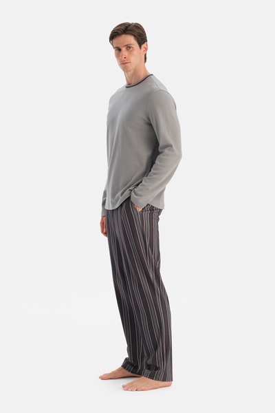 Eros Gray Long Sleeve Crew Neck T-Shirt Pants Set