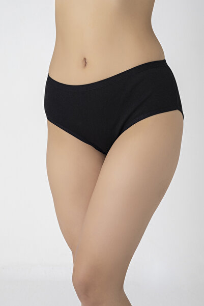 Miss Elit Kadın Yüksek Bel %100 Pamuk 6'lı Siyah Kalpli Külot