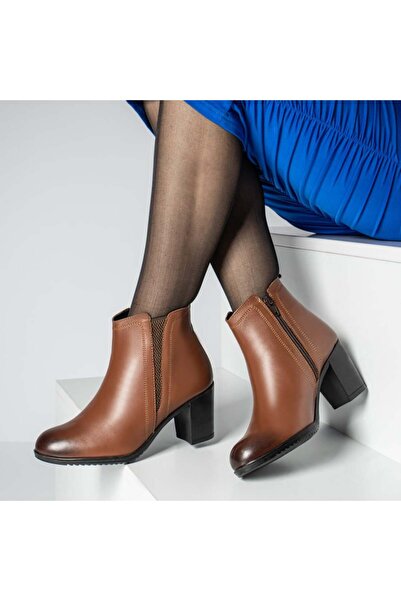 Modlet.ro Women's brown leather chunky heel boots MOD05667