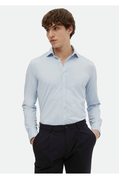 Ramsey قميص كلاسيكي منسوج بقصة عادية باللون الأزرق