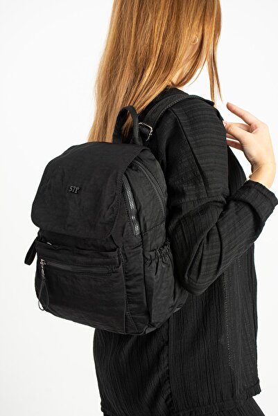 571 Collections Çanta Soft Textured Ultra-Lightweight, Waterproof Polyamide Fabric Backpack Black Model: (571-13-14B)