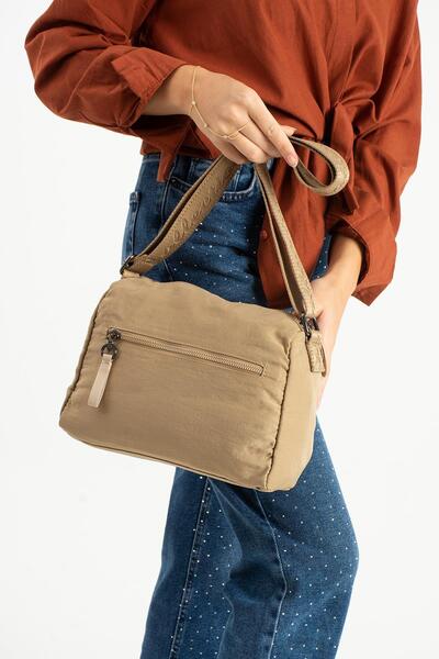 Çanta Trend Soft Textured Ultra-Lightweight, Flexible and Waterproof Polyamide Fabric Shoulder Bag Mink Model: (571-13-14