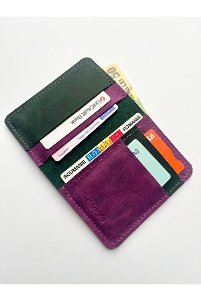 OMP Portofel Travel Slim, Piele naturala Roz si Verde