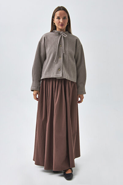 ZÜLAYS Yakası Bağlamalı Kısa Ceket Vizon