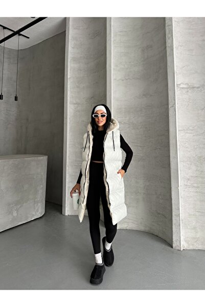 Fashionbox жіночий гелевий наповнювач з капюшоном на блискавці довгий надувний жилет 25111