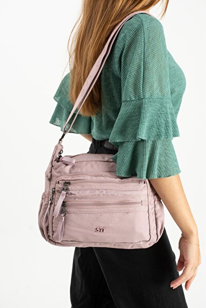 571 Collections Çanta Soft Textured Ultra-Lightweight, Waterproof Polyamide Fabric Shoulder Bag Pink Model: (571-13-14D)