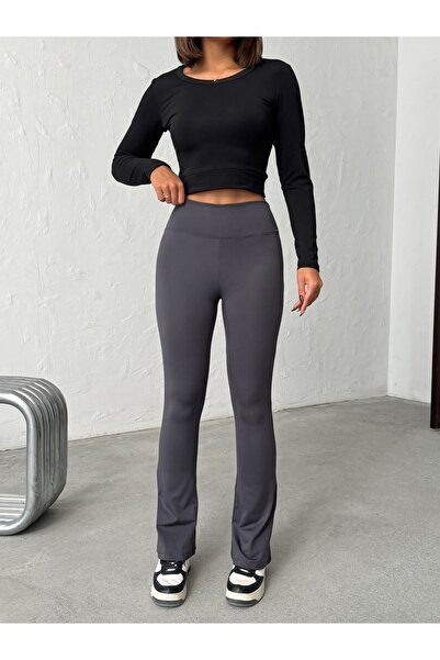 OPENDO Kışlık İçi Polarlı Yüksek Bel Toparlayıcı Ispanyol Paça Flare Kadın Tayt Pantolon