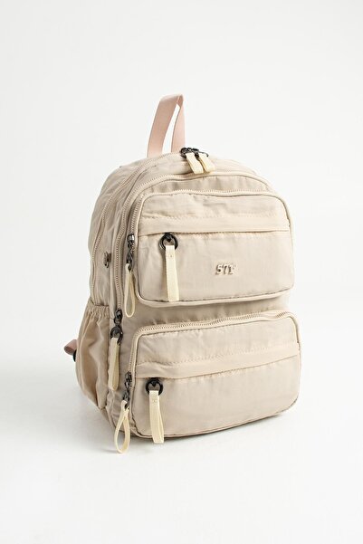 571 Collections Çanta Yumuşak Dokulu Ultra Hafif, Su Geçirmez Polyamid Kumaş Sırt Çantası Bej Model: (571-13-14A)