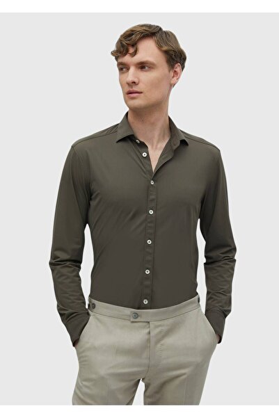 Ramsey Haki Düz Regular Fit Dokuma Klasik Gömlek