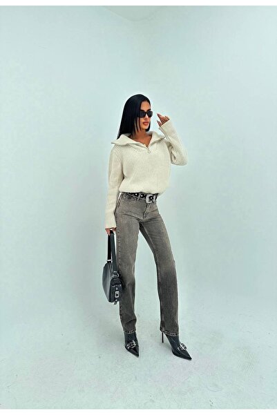 HerTon Açık Mavi Desenli Geniş Paça Jean