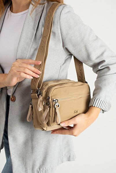 Çanta Trend Soft Textured Ultra-Lightweight, Flexible and Waterproof Polyamide Fabric Shoulder Bag Khaki Model: (571-13-14E