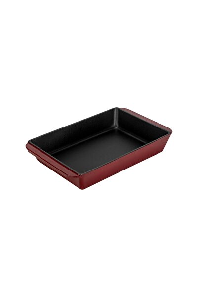 Lava Cast Iron Rectangular Roasting Pan and Baking Tray Cast Iron Solid Double Handle Size 21X33Cm.-Burgundy
