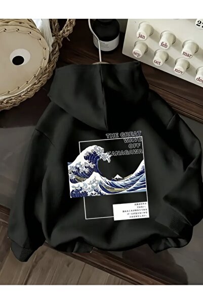 FUFLUNS THE GREAT WAVE BASKILI ОVERSIZE УНИСЕКС КАПЮШОНЛУ СВИТШОРТ