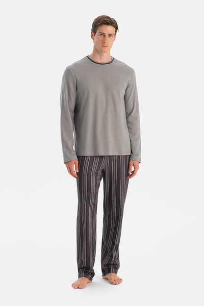 Eros Gray Long Sleeve Crew Neck T-Shirt Pants Set