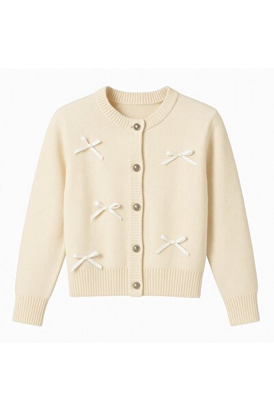 HAKKE Bow Embroidered Button Cardigan