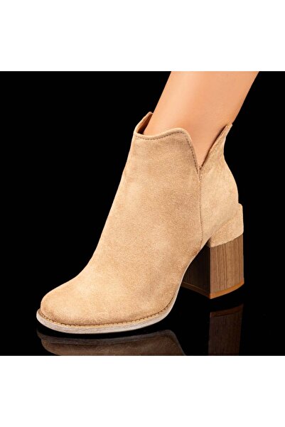 BMoD Ghete de damă din piele întoarsă gri cu toc gros MOD10382