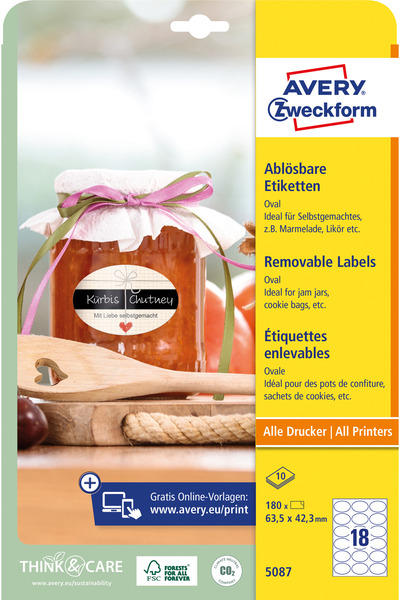 Avery Zweckform Etichete 5087, repozitionabile 18/A4, ovale, 10 coli/top