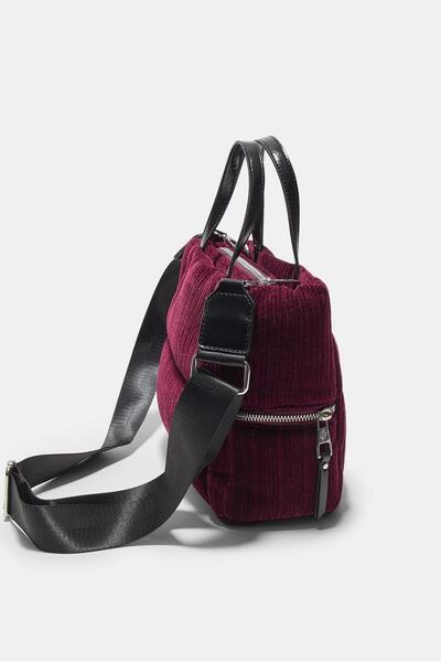 Stradivarius Kapitone fitilli kadife çapraz askili çanta