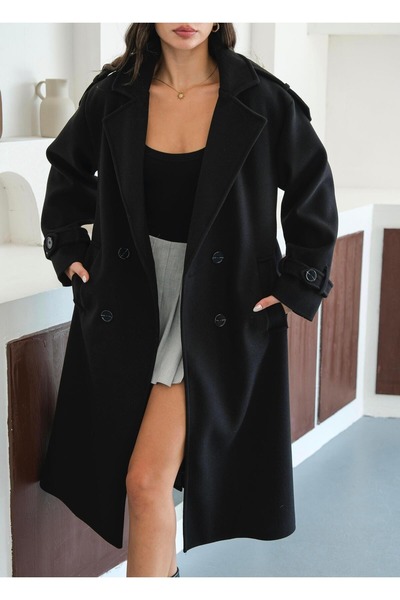 Paragon Women's Black Hijab Cashmere Coat Long Winter Belted Stylish Overcoat Jacket