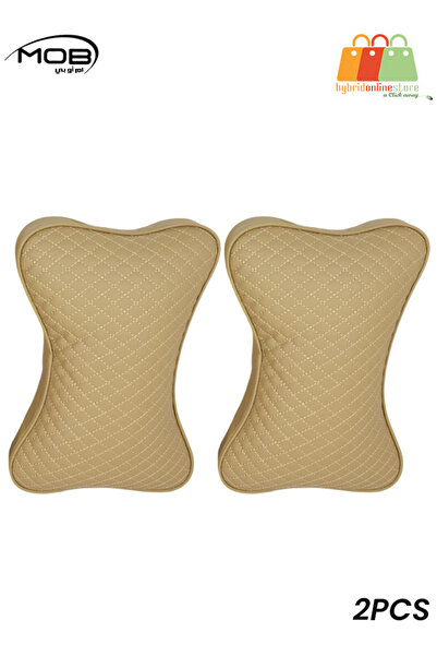 Mob وسائد مسند رقبة السيارة من قطعتين مصنوعة من الجلد الصناعي وإسفنج الذاكرة ومسند رأس مريح باللون البيج