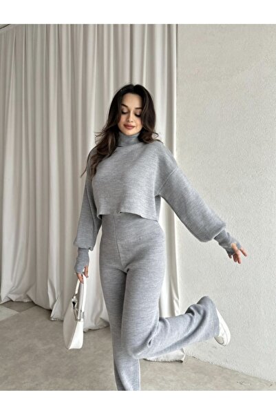 MOVELLA FASHİON Balıkçı Yaka Parmak Geçirmeli Movel 2’Li Triko Takım