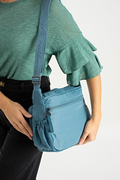 571 Collections Çanta Geantă de umăr din material texturat moale, ultra-ușoară, impermeabilă, din poliamidă, model albastru: (571-13-14D)