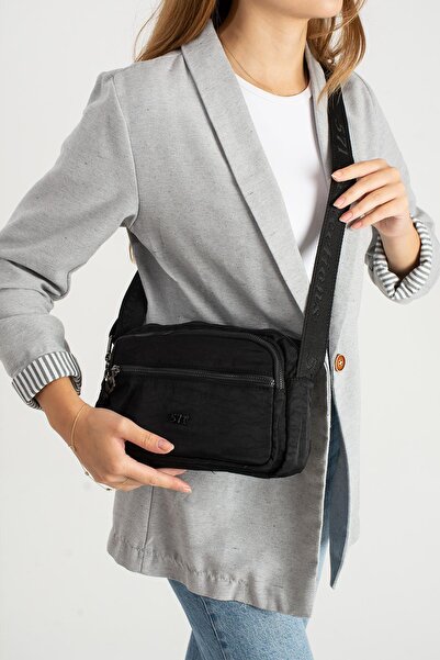571 Collections Çanta Soft Textured Ultra-Lightweight, Flexible and Waterproof Polyamide Fabric Shoulder Bag Black Model: (571-13-14