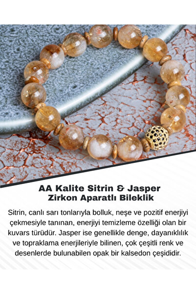 Saff Doğal Taş Aa Quality Citrine & Jasper & Zircon Bracelet with Apparatus