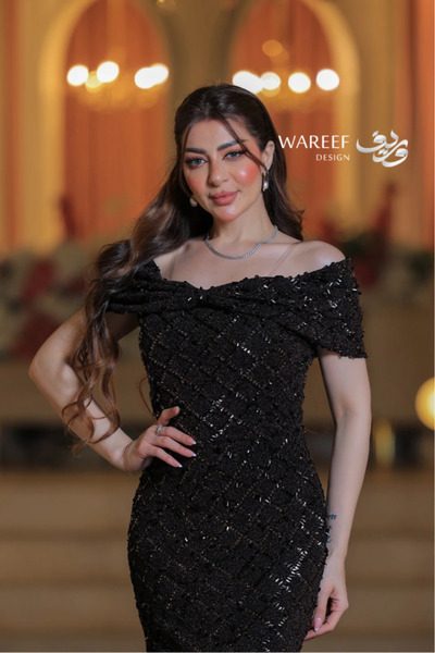 MAC CENTER Brown evening dress decorated with shimmering sequins