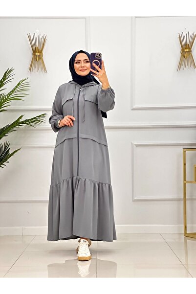 Enans Design Hooded Hijab Dress with Zipper on the Front Yüsra