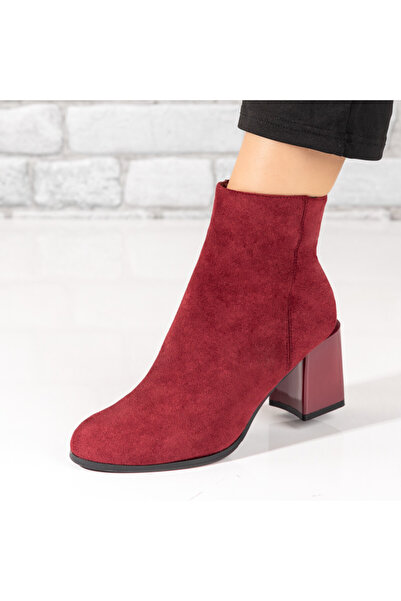 Modlet.ro Ghete de damă roșii din piele întoarsă cu toc bloc și fermoar MOD07084