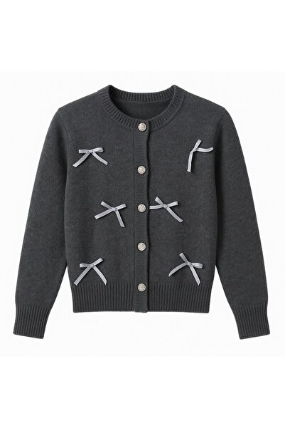 HAKKE Bow Embroidered Button Cardigan