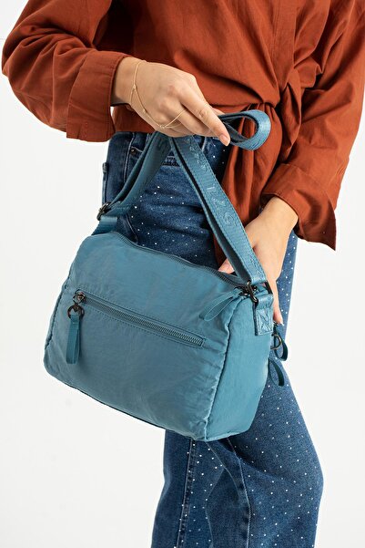 571 Collections Çanta Geantă de umăr din material textil din poliamidă, ultra-ușoară, flexibilă și rezistentă la apă, cu textura moale, albastru Model: (571-13-14C)