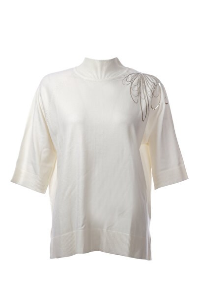 Genel Markalar Omzu Zincir İşlemeli Triko Kazak