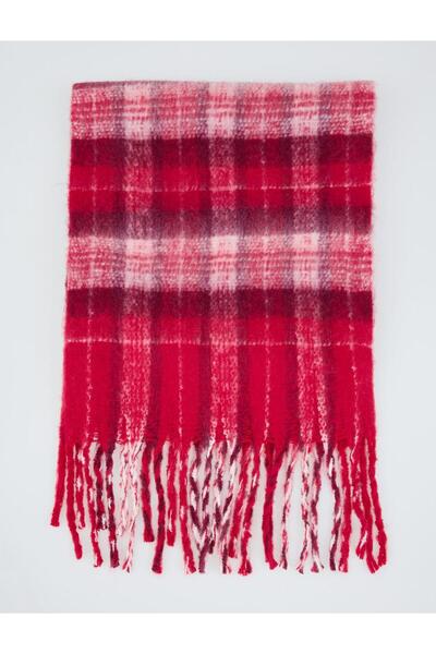 Jimmy Key Kırmızı Ekose Desenli Püskül Detaylı Atkı