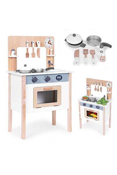 Ecotoys Bucătărie pentru copii, lemn, 8 accesorii, alb KID003914