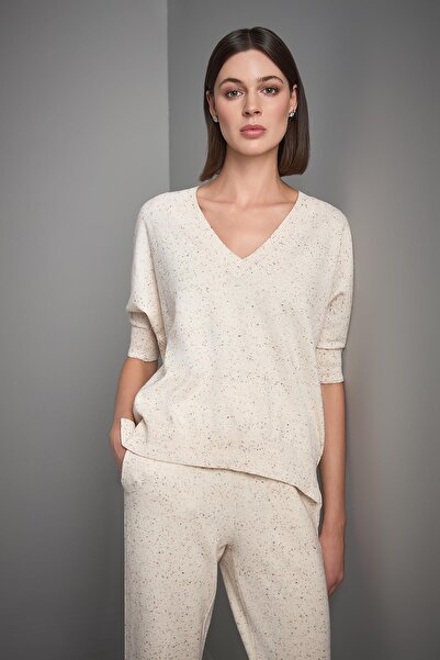 JOIN US V Yaka Nopeli Ekru Triko Kazak