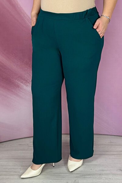 MOSK Pantalon clasic verde din crep elastic