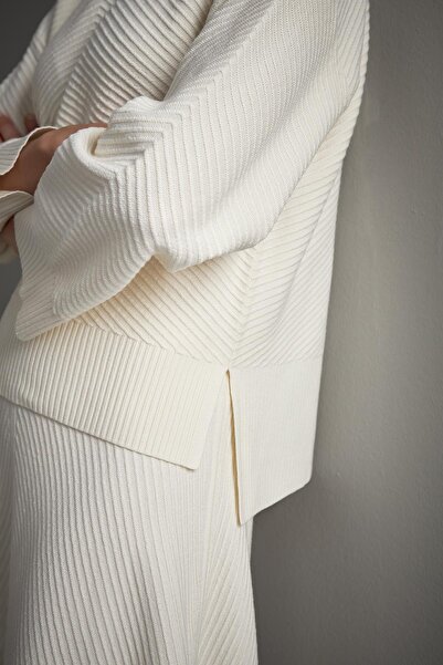 JOIN US Crew Neck Verev Patterned Ecru Knitwear Sweater