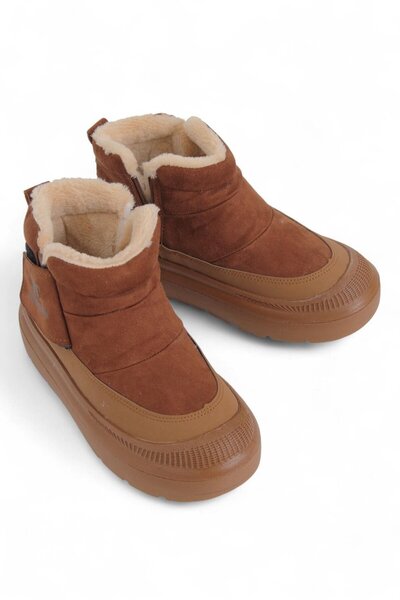 Raneel Kazançlı Alışveriş Kadın İçi Kürklü Kalın Taban Fermuarlı Süet Taba Bot