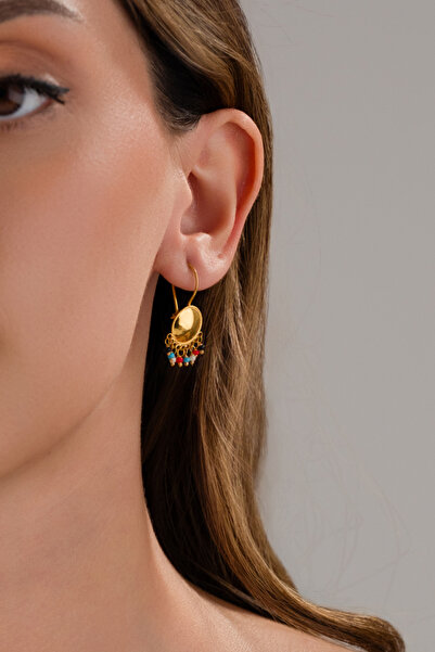 ZEYNEPLİ GOLD 14 AYAR ALTIN MARDİN İŞİ RENKLİ TAŞLI SALLANTILI KÜPE