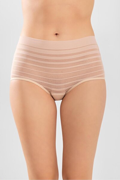 BAYKAR Women's High Waist Cotton Transparent Detailed Bato Panties 3 Pack 8261 Skin Color