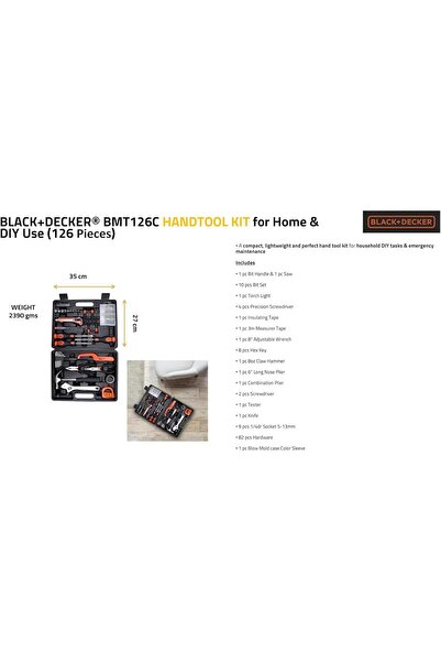 Black&Decker Black & Decker 126 Pieces Hand Tool Kit In Kitbox For Home DIY & Professional Use, Orange/Black - BM