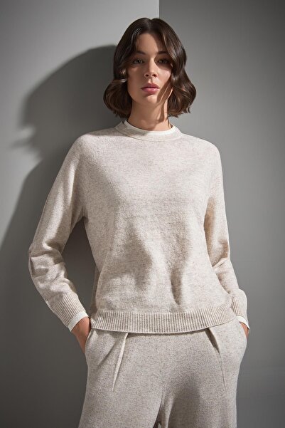 JOIN US Çift Kat Detaylı Bej Triko Kazak