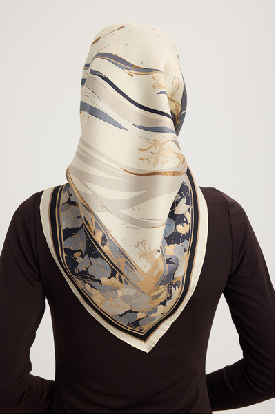 Schaless Небесний квітка - Екрю - 100% шовковий твіл шарф - 90x90 см