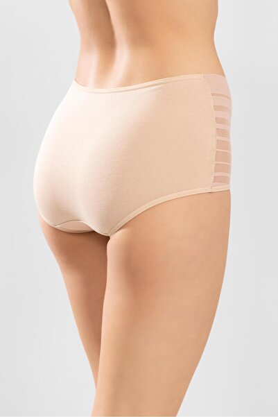 BAYKAR Women's High Waist Cotton Transparent Detailed Bato Panties 3 Pack 8261 Skin Color