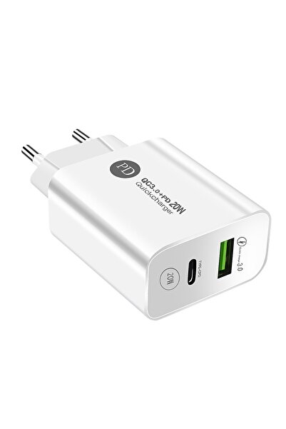 Flippy Fast Charger PD QC3.0, 2 Ports (USB + Type-C), 20W, Overheat Protection, White