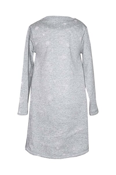 Ozmoz By Mukadder Özden Glittery Vintage Effect Flared Skirt Gray Winter Girl's Dress